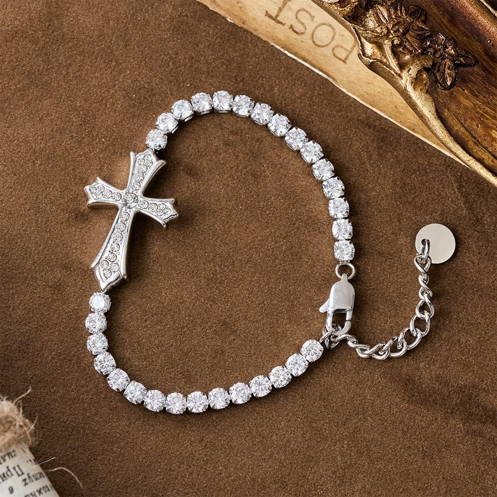 Valeria Montes bracelet Pulsera con Cruz Elegante con Incrustaciones de Circonita de Dos Colores
