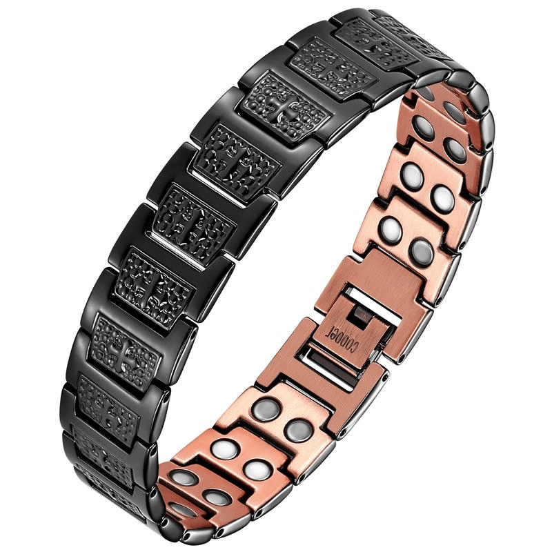 Valeria Montes Cobre negro Pulsera Magnética de Cobre con Emblema de Cruz