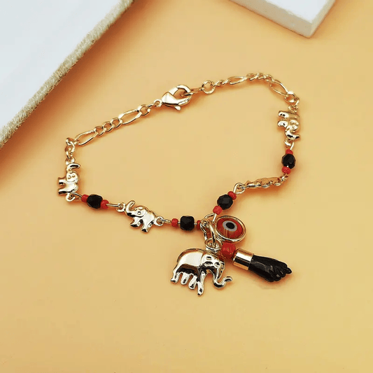 Valeria Montes Conjunto de Pulsera con Elefante y Ojo Turco de 14K