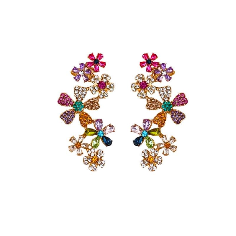 Valeria Montes Pendientes Florales con Cristales Multicolores
