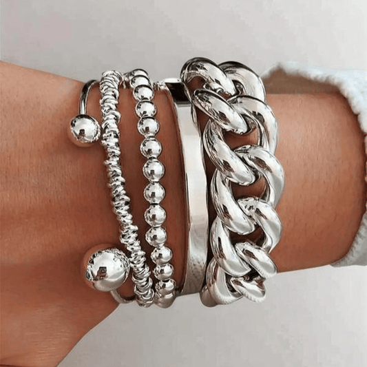 Valeria Montes Plata Conjunto de 5 Pulseras Gruesas Apilables