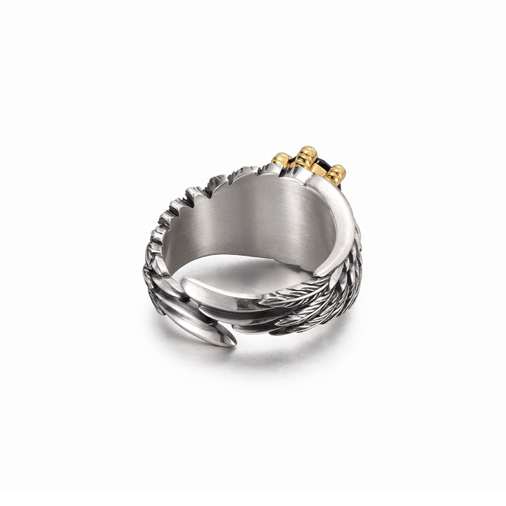 Valeria Montes Plata / Universal ajustable Anillo Vintage de Águila con Alas de Ónix Negro