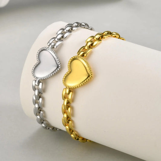 Valeria Montes Pulsera de corazón de amor de moda para mujer, pulseras de cadena con correa de acero inoxidable, joyería de fiesta exquisita, regalo del día de la madre
