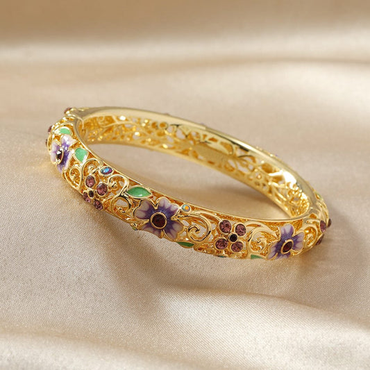 Valeria Montes Purple 14k Diamond Accented Floral Bangles