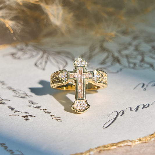 Valeria Montes ring Anillo con Motivo de Cruz Central y Detalles de Circonitas