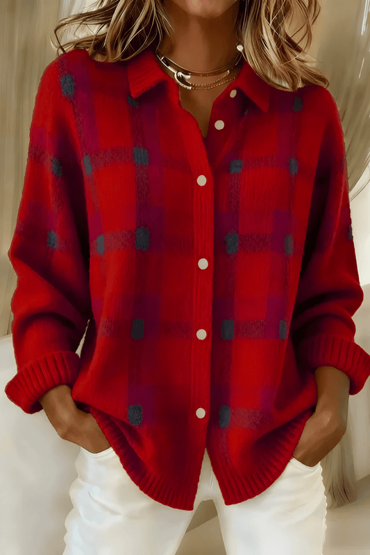 Valeria Montes Rojo / S CAMISA DE PUNTO A CUADROS SUAVES
