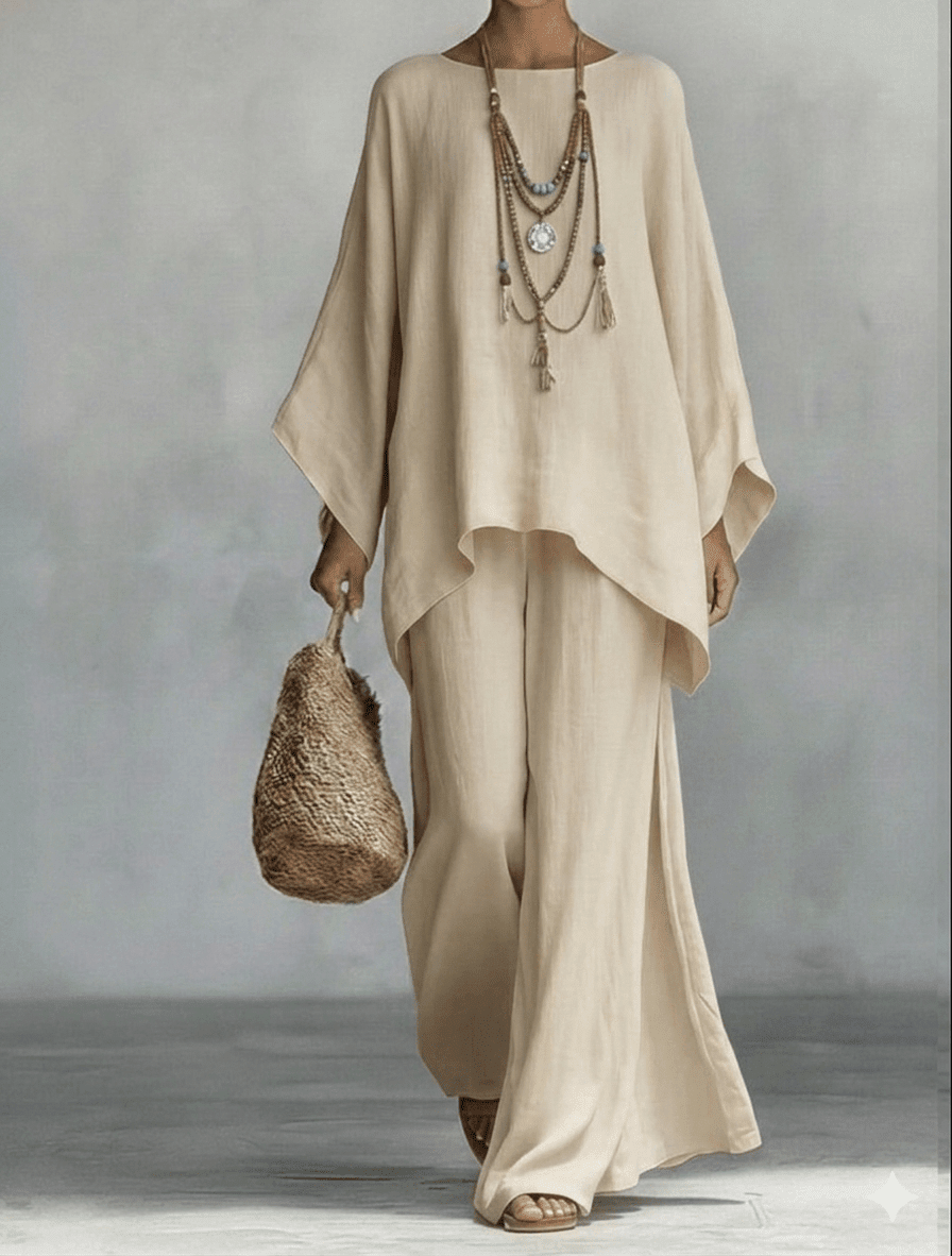 Valeria Montes S / Beige Conjunto Fluido Elegante Mujer
