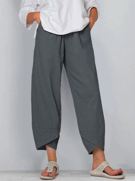 Valeria Montes S / Gris Pantalón Holgado de Lino y Algodón