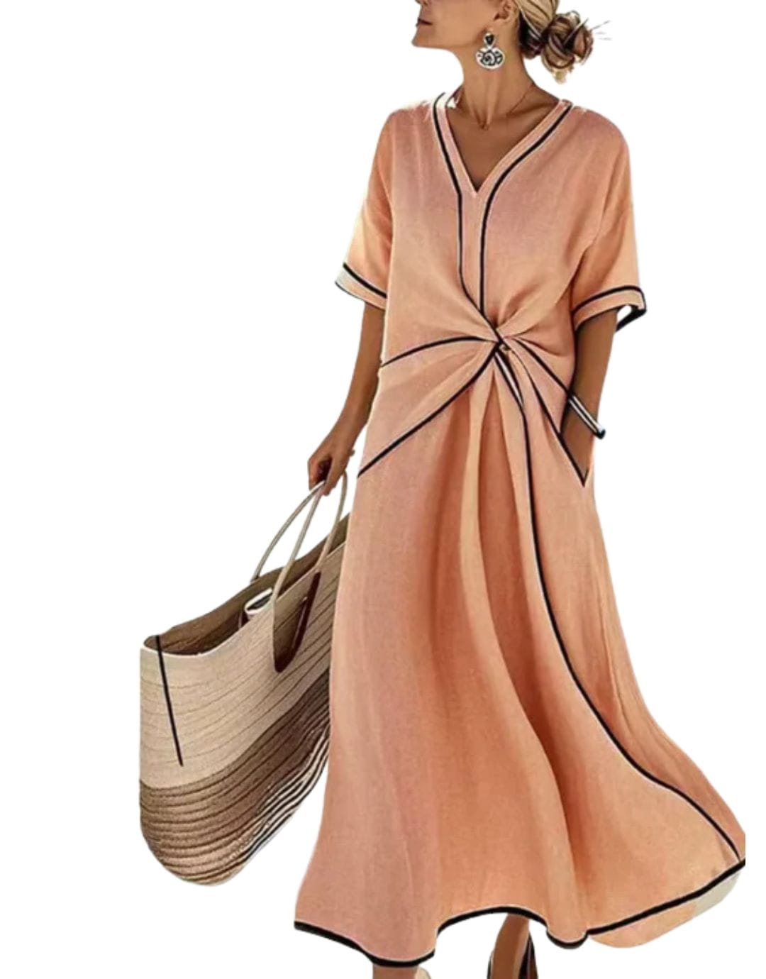 Valeria Montes S / Naranja Isabela™ | Vestido Elegante Beige con Nudo Anudado