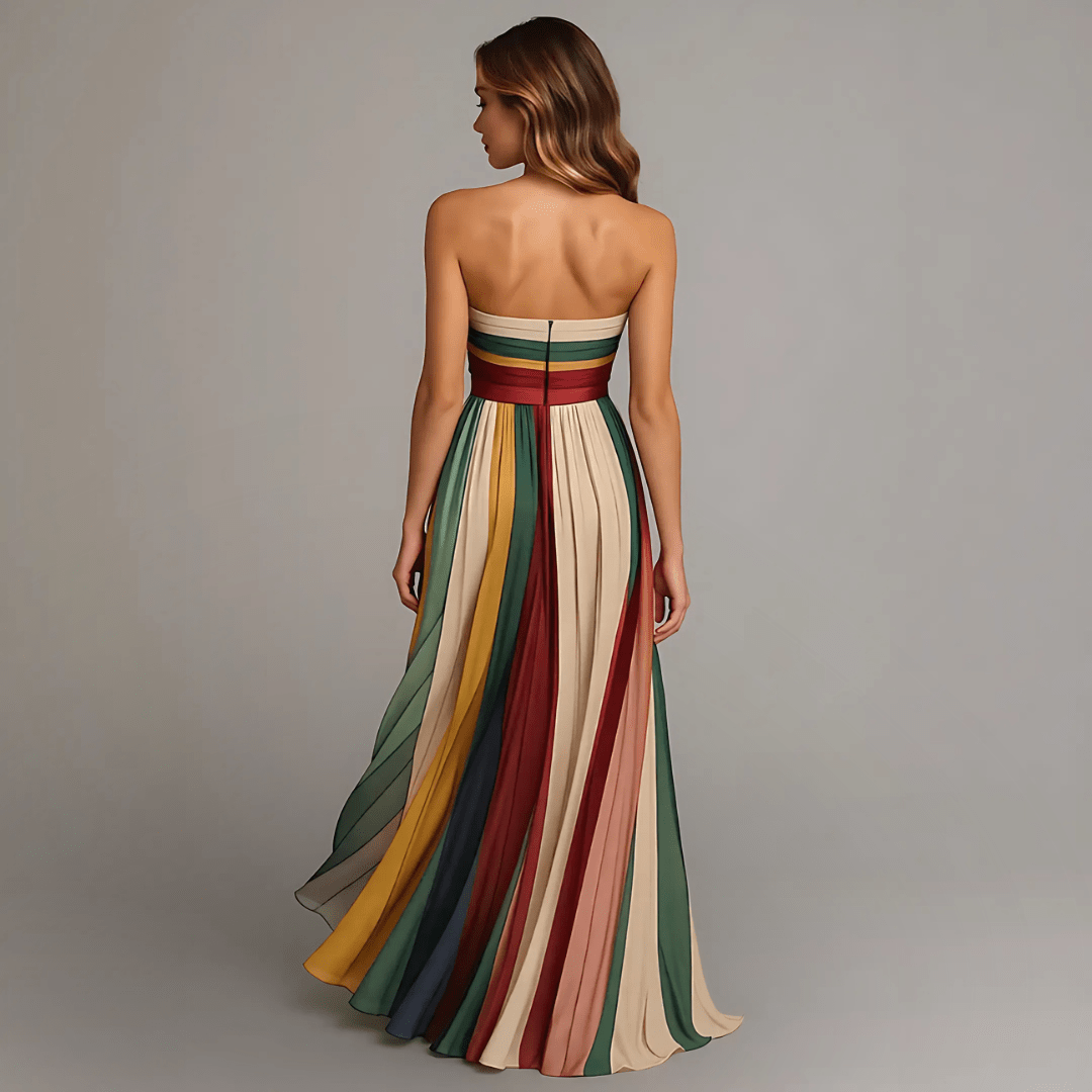 Valeria Montes Vestido Largo Colorido Sin Mangas