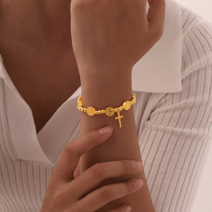 Valeria Montes 1 pc Cuentas redondas de San Benito, colgante de Cruz, pulsera para mujer, hombre, joyería cristiana católica religiosa, accesorios, regalos de fiesta