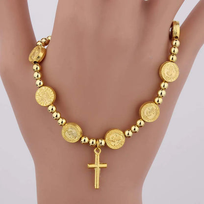Valeria Montes 1 pc Cuentas redondas de San Benito, colgante de Cruz, pulsera para mujer, hombre, joyería cristiana católica religiosa, accesorios, regalos de fiesta
