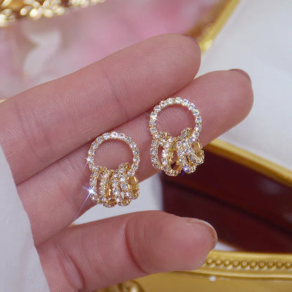 Valeria Montes 1 Pendientes coreanos de círculo con hebilla superbrillante para mujer, aretes de oro Real de 14k, aretes elegantes de circonita AAA, regalo de cumpleaños