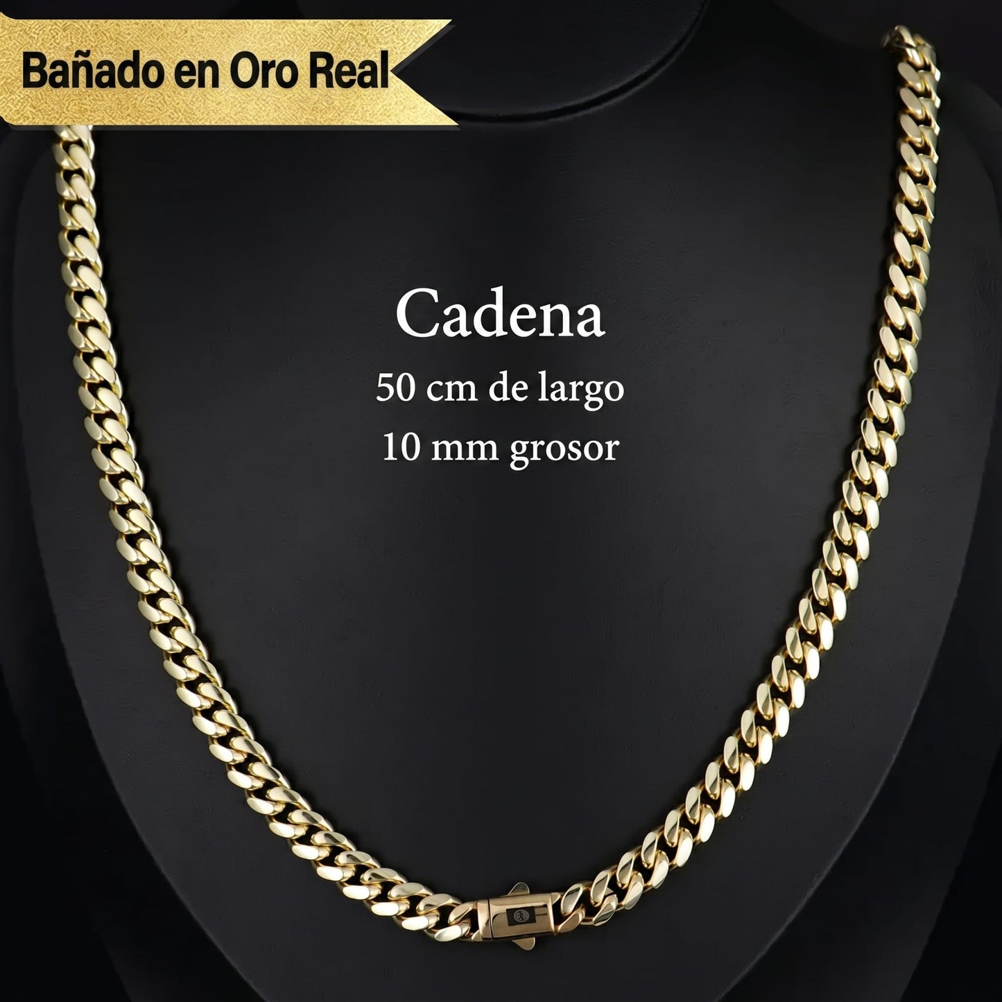 Valeria Montes 10 mm / 45 cm Cadena Cubana Chapada en Oro de 14 quilates