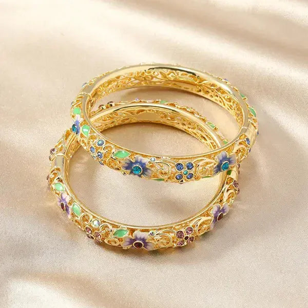 Valeria Montes 14k Diamond Accented Floral Bangles
