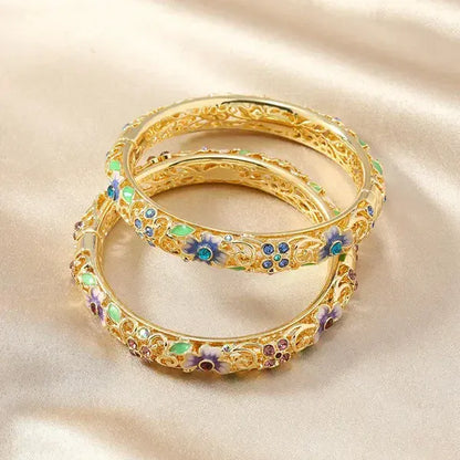 Valeria Montes 14k Diamond Accented Floral Bangles