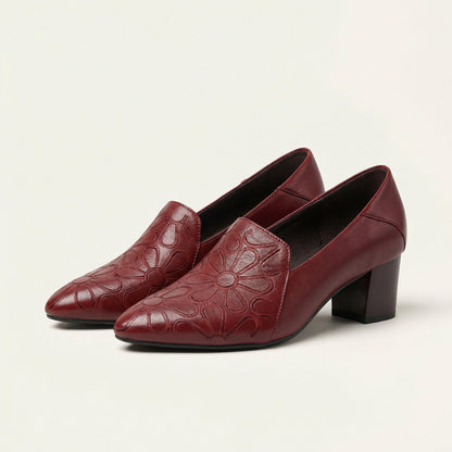 Valeria Montes 34 / Rojo Sonia | Zapatos de salón de piel suave con bordados