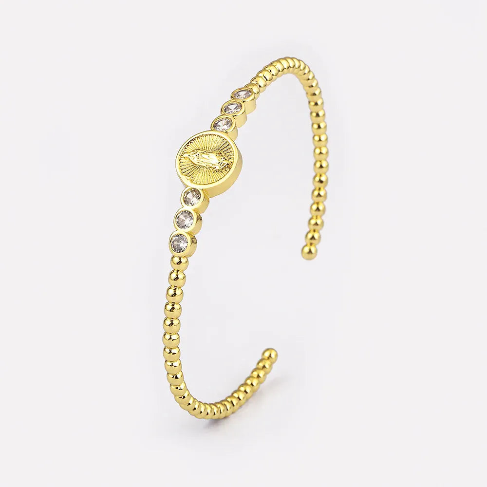 Valeria Montes 56-58mm Nidin-brazalete de la Virgen María chapado en oro de alta calidad para mujer, pulsera de cristal CZ de cobre ajustable, regalos de joyería religiosa