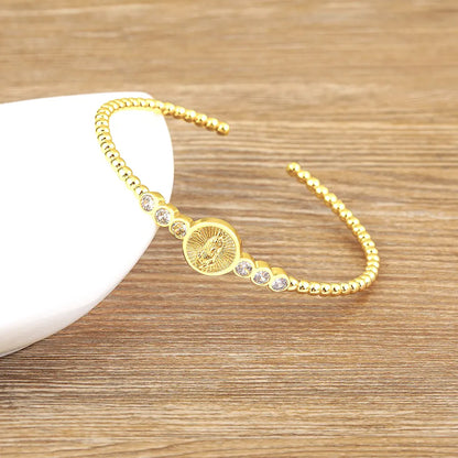 Valeria Montes 56-58mm Nidin-brazalete de la Virgen María chapado en oro de alta calidad para mujer, pulsera de cristal CZ de cobre ajustable, regalos de joyería religiosa