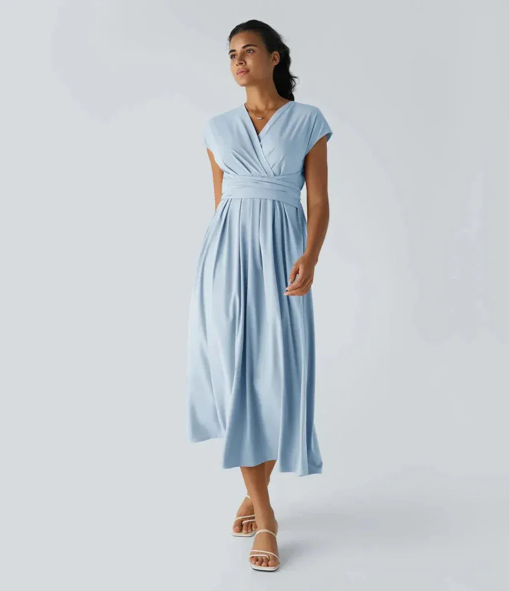 Valeria Montes Azul claro / XS Vestido Largo Fluido Elegante