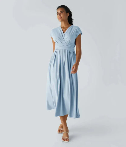 Valeria Montes Azul claro / XS Vestido Largo Fluido Elegante
