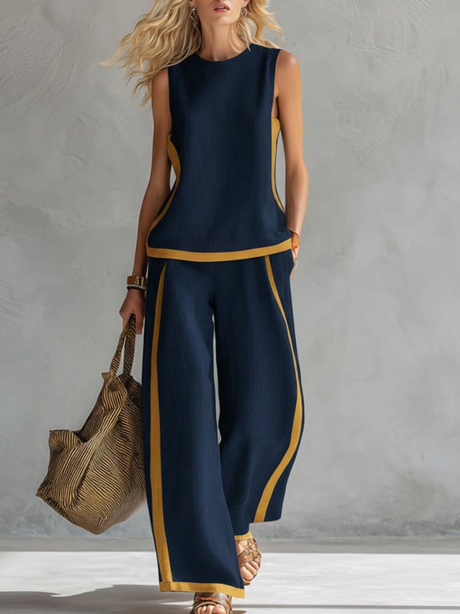Valeria Montes Azul marino / S Conjunto Casual de Lino y Algodón