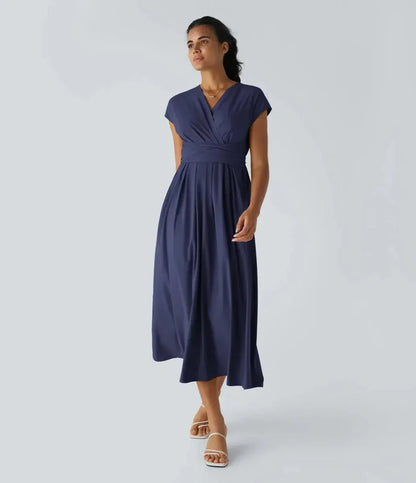 Valeria Montes Azul noche / XS Vestido Largo Fluido Elegante