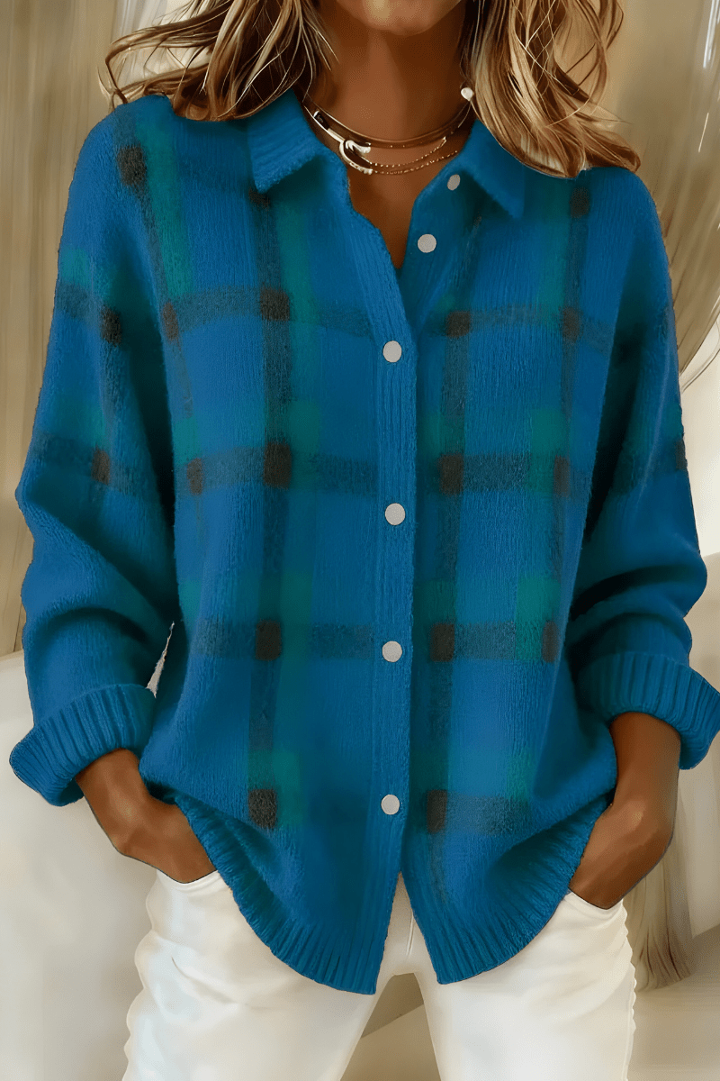 Valeria Montes Azul / S CAMISA DE PUNTO A CUADROS SUAVES