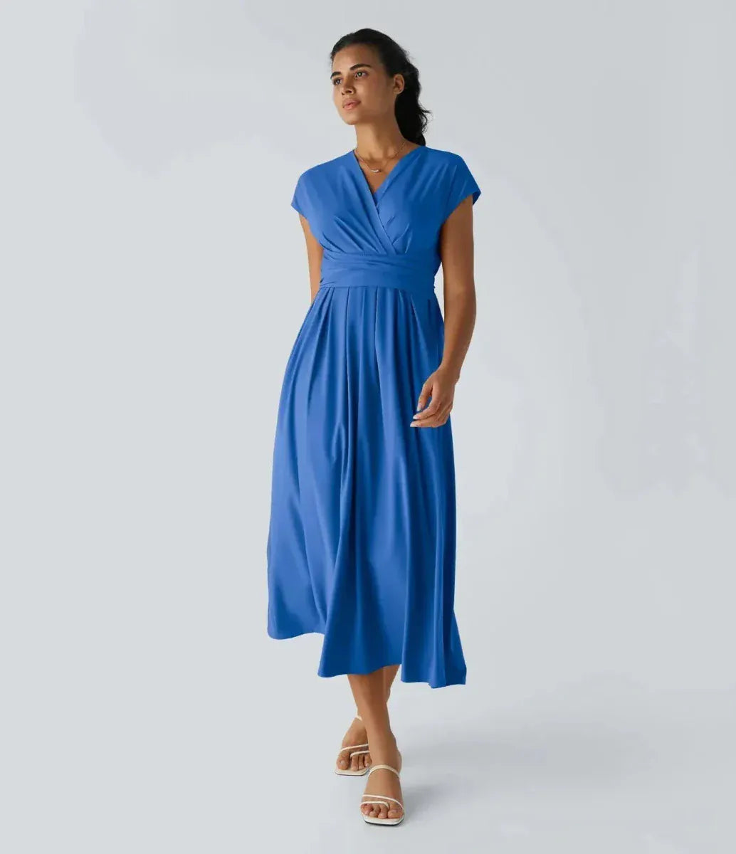 Valeria Montes Azul / XS Vestido Largo Fluido Elegante
