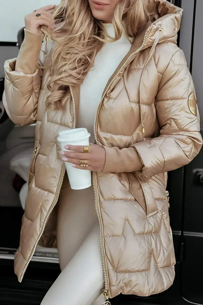 Valeria Montes Beige / S Celestia | Elegante abrigo de invierno con capucha y acolchado