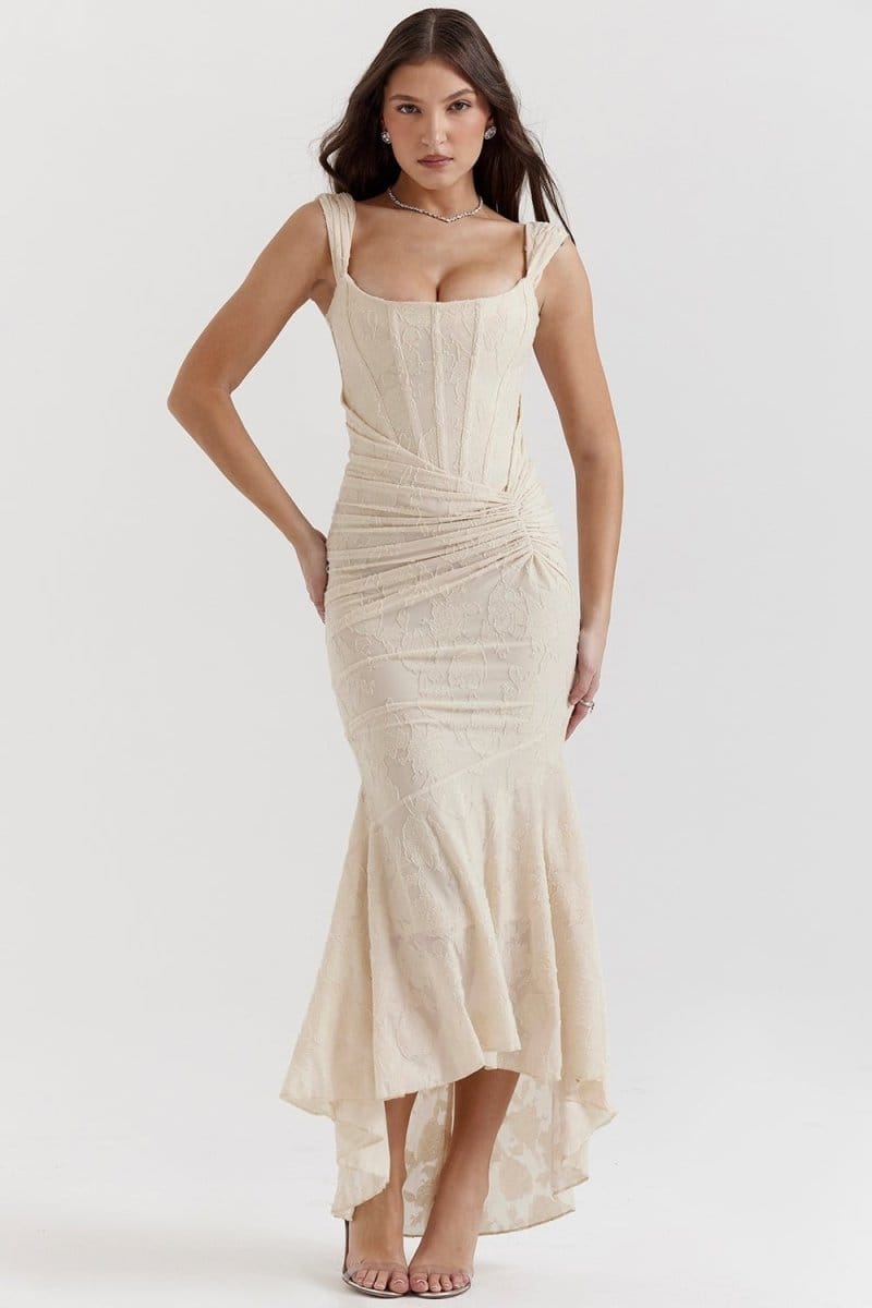 Valeria Montes Beige / XS Vestido Elegante Estilo Corsé