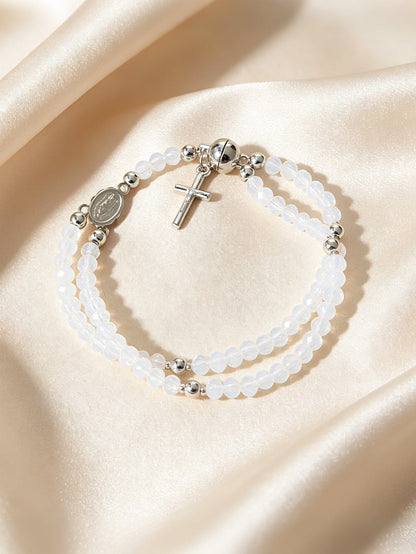 Valeria Montes Blanco Pulsera Rosario con Cierre Magnético