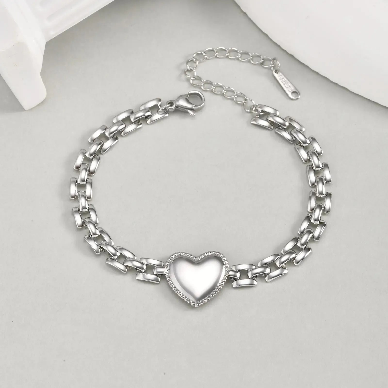 Valeria Montes BR-2370S Pulsera de corazón de amor de moda para mujer, pulseras de cadena con correa de acero inoxidable, joyería de fiesta exquisita, regalo del día de la madre