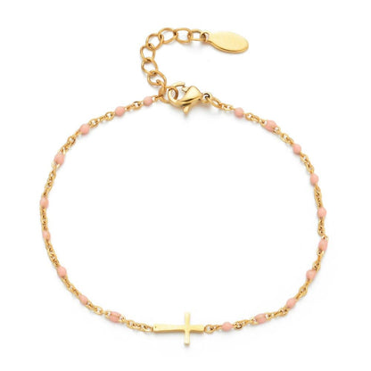 Valeria Montes bracelet Dorado y Albaricoque Pulsera con Cruz Minimalista y Delicada