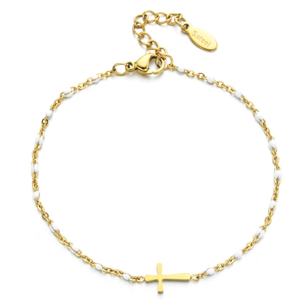 Valeria Montes bracelet Dorado y Blanco Pulsera con Cruz Minimalista y Delicada