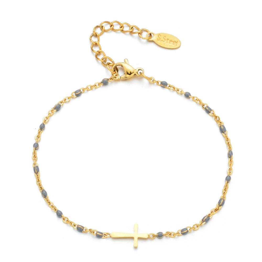 Valeria Montes bracelet Dorado y Gris Pulsera con Cruz Minimalista y Delicada