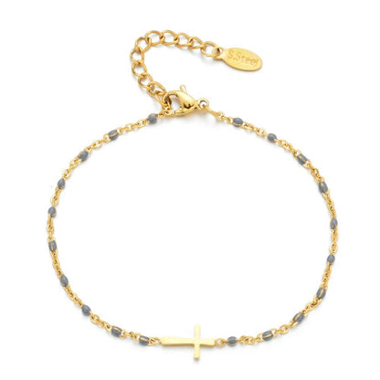 Valeria Montes bracelet Dorado y Gris Pulsera con Cruz Minimalista y Delicada