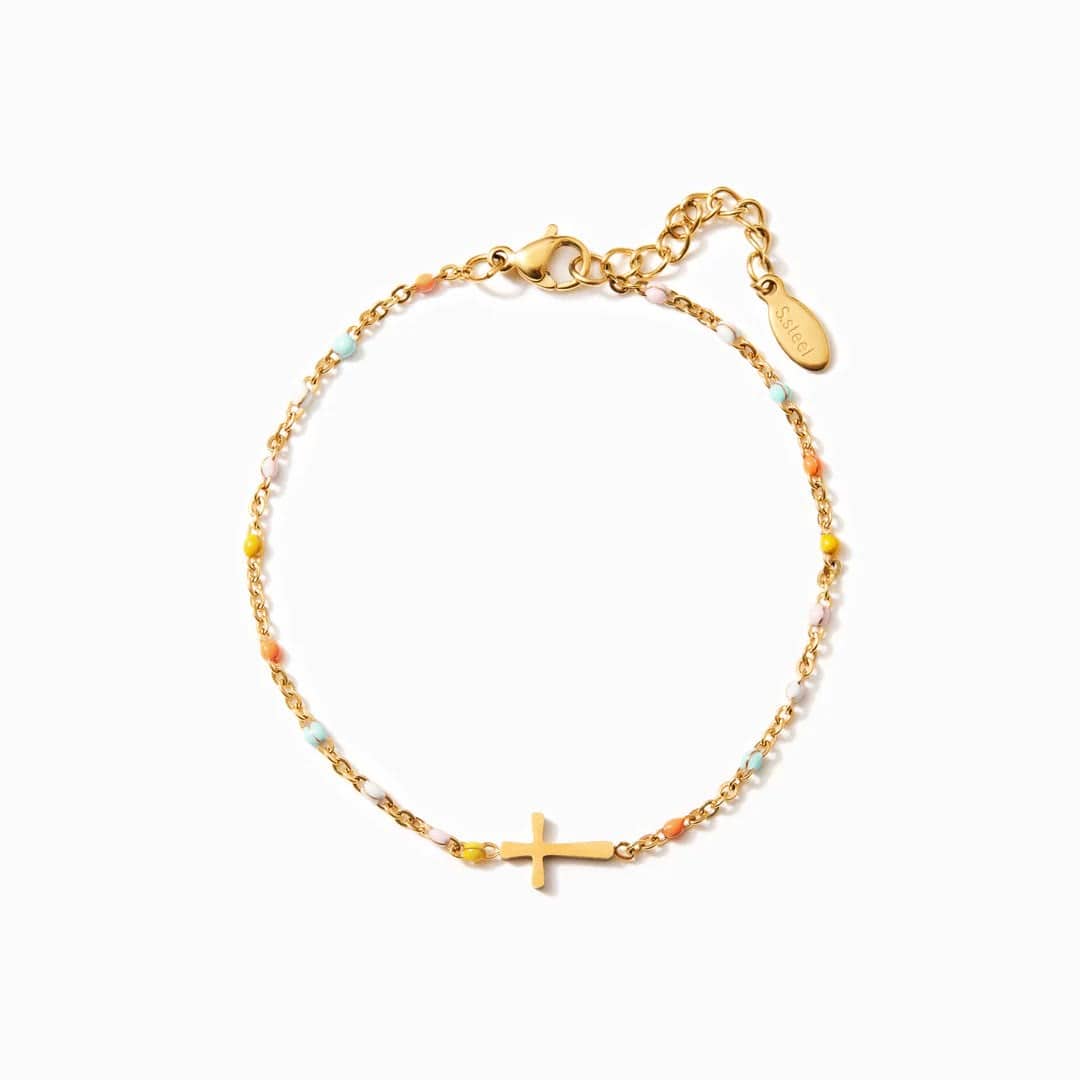 Valeria Montes bracelet Dorado y Multicolor Pulsera con Cruz Minimalista y Delicada
