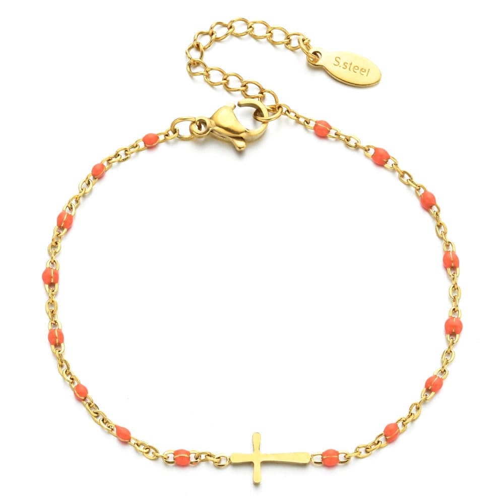 Valeria Montes bracelet Dorado y Naranja Pulsera con Cruz Minimalista y Delicada