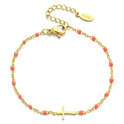 Valeria Montes bracelet Dorado y Naranja Pulsera con Cruz Minimalista y Delicada