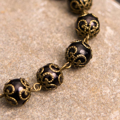 Valeria Montes bracelet Negro Pulsera con Rosario, Medalla de San Benito y Crucifijo en Estilo Retro