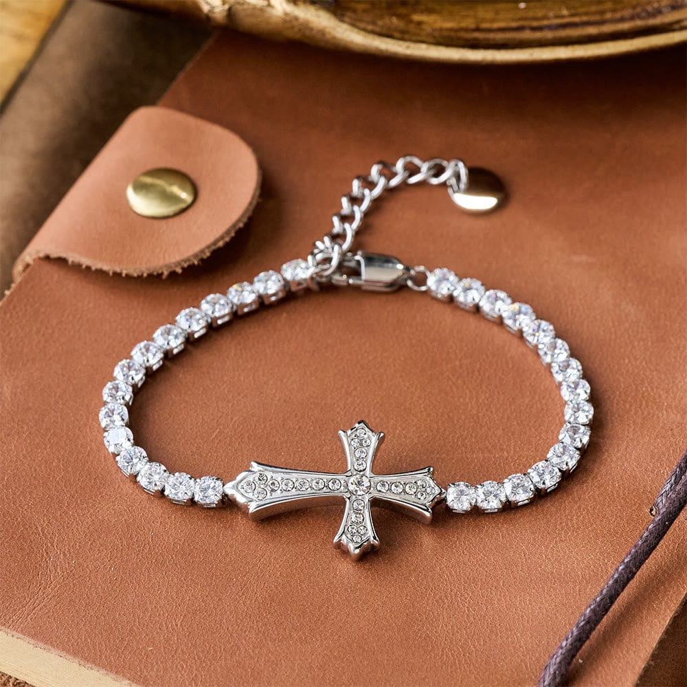 Valeria Montes bracelet Plata Pulsera con Cruz Elegante con Incrustaciones de Circonita de Dos Colores