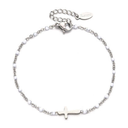 Valeria Montes bracelet Plata y Blanco Pulsera con Cruz Minimalista y Delicada