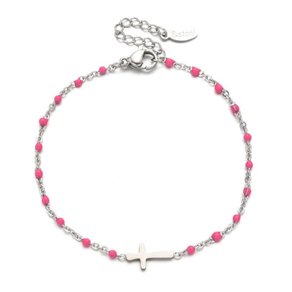 Valeria Montes bracelet Plata y Rosa Pulsera con Cruz Minimalista y Delicada