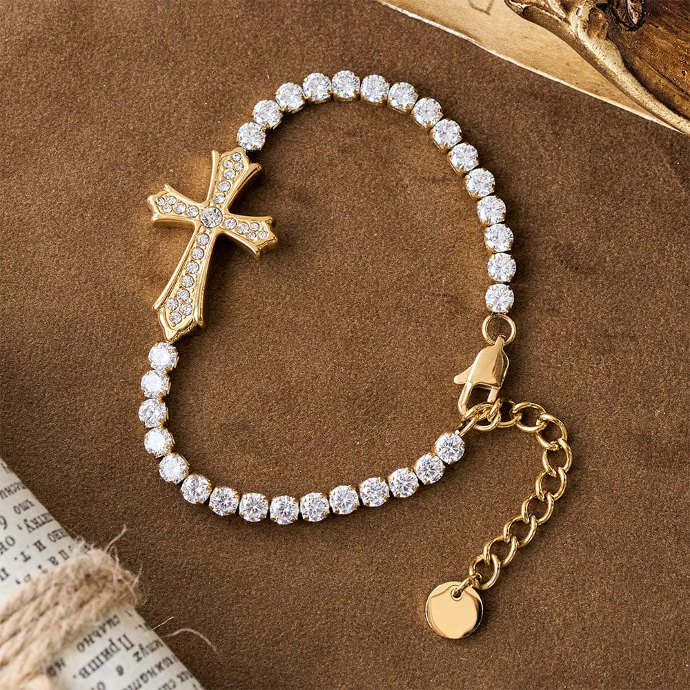 Valeria Montes bracelet Pulsera con Cruz Elegante con Incrustaciones de Circonita de Dos Colores