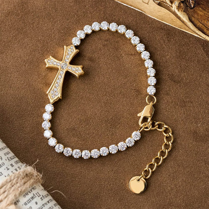 Valeria Montes bracelet Pulsera con Cruz Elegante con Incrustaciones de Circonita de Dos Colores