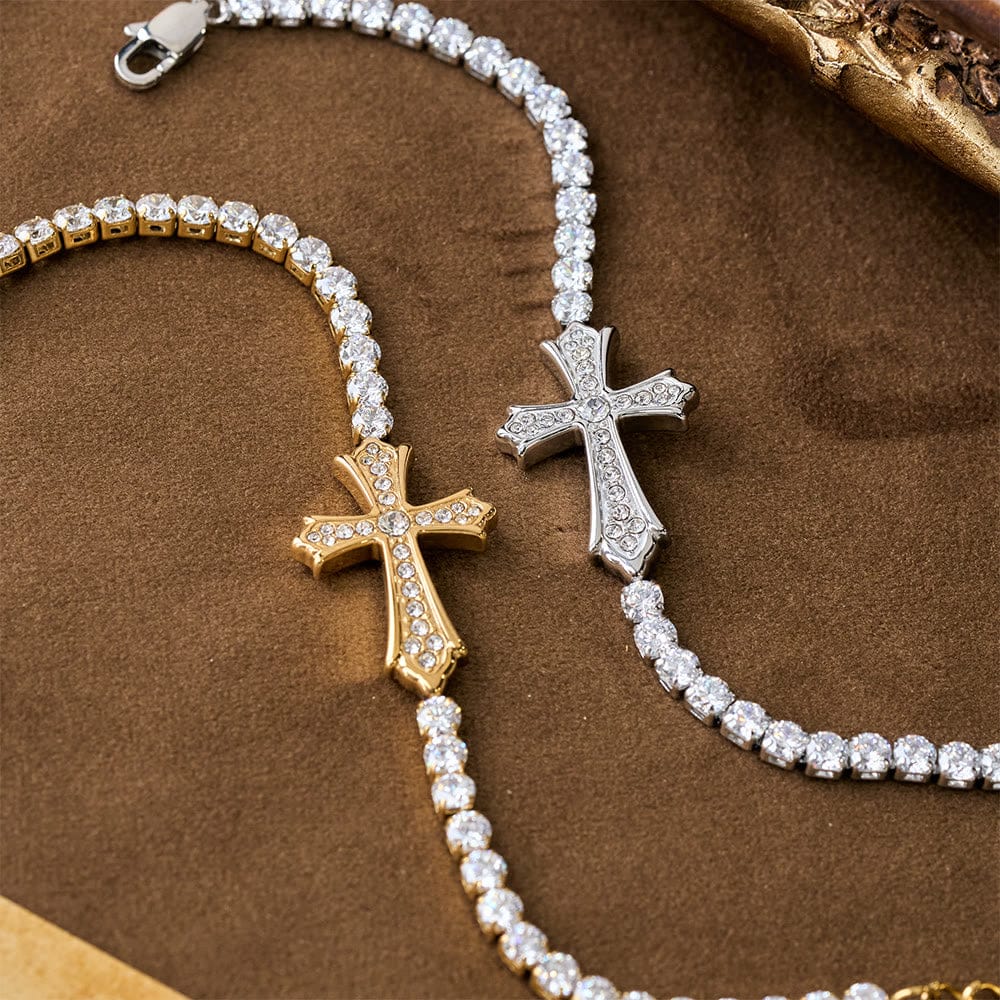 Valeria Montes bracelet Pulsera con Cruz Elegante con Incrustaciones de Circonita de Dos Colores