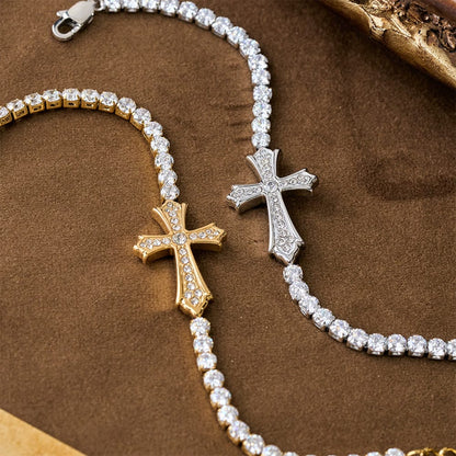 Valeria Montes bracelet Pulsera con Cruz Elegante con Incrustaciones de Circonita de Dos Colores