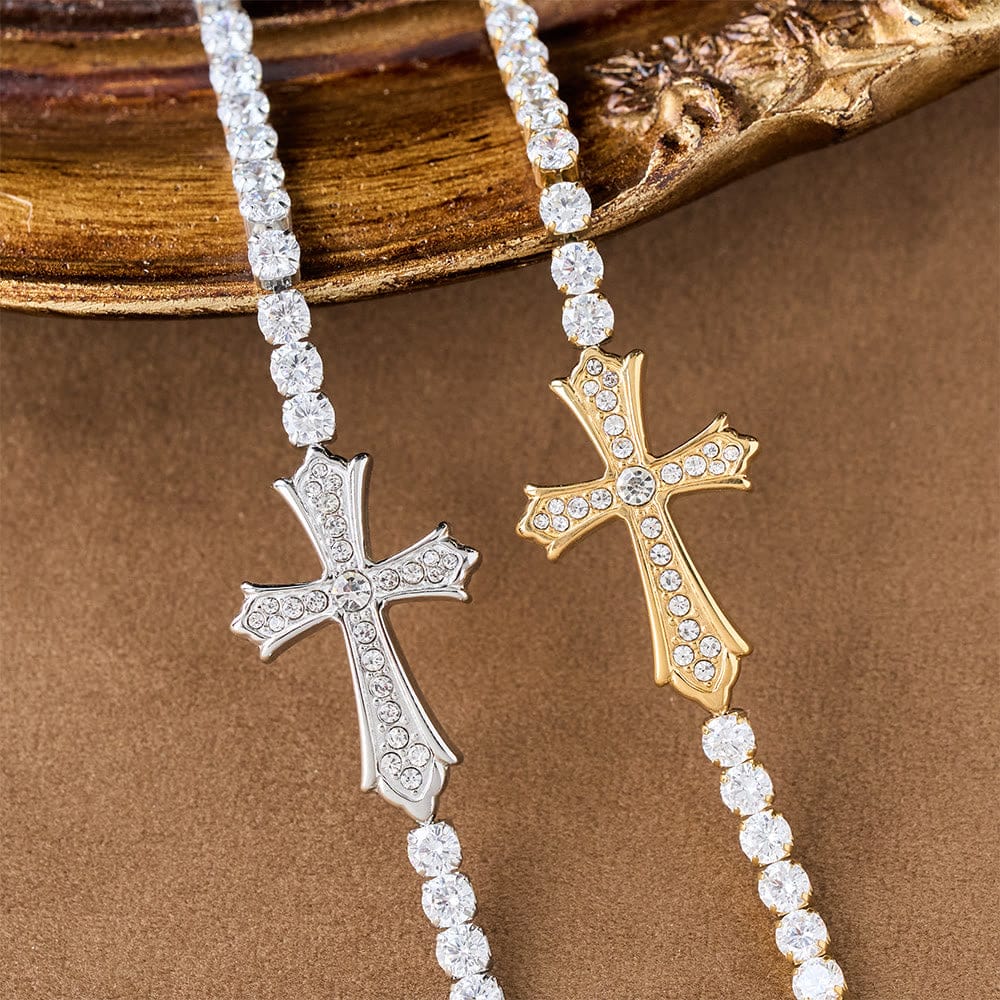 Valeria Montes bracelet Pulsera con Cruz Elegante con Incrustaciones de Circonita de Dos Colores