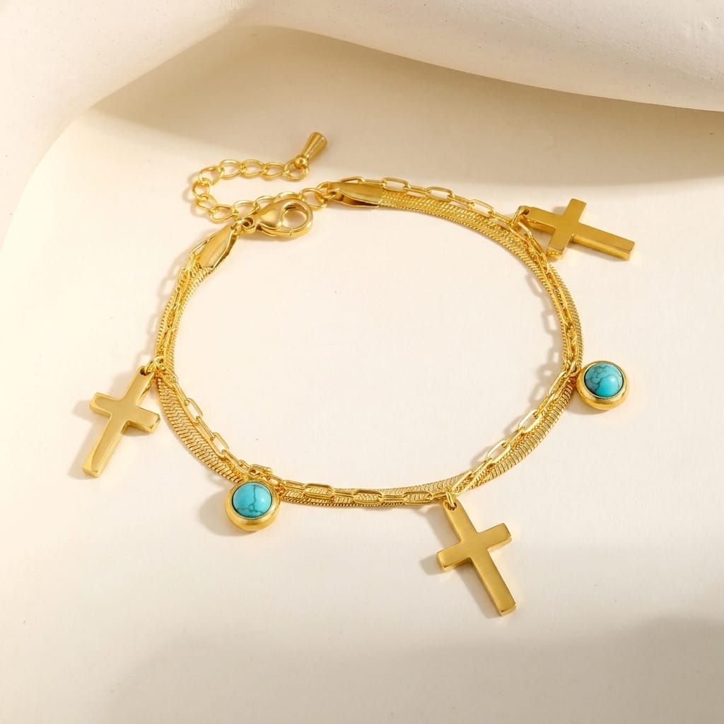 Valeria Montes bracelet Pulsera de Doble Vuelta Pulsera de Doble Vuelta con Adornos en Color Turquesa